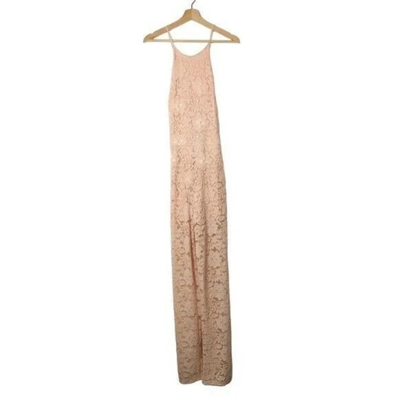 Bebe Blush Pink High Neck Lace Open Back Jumpsuit 12 - Picture 2 of 6